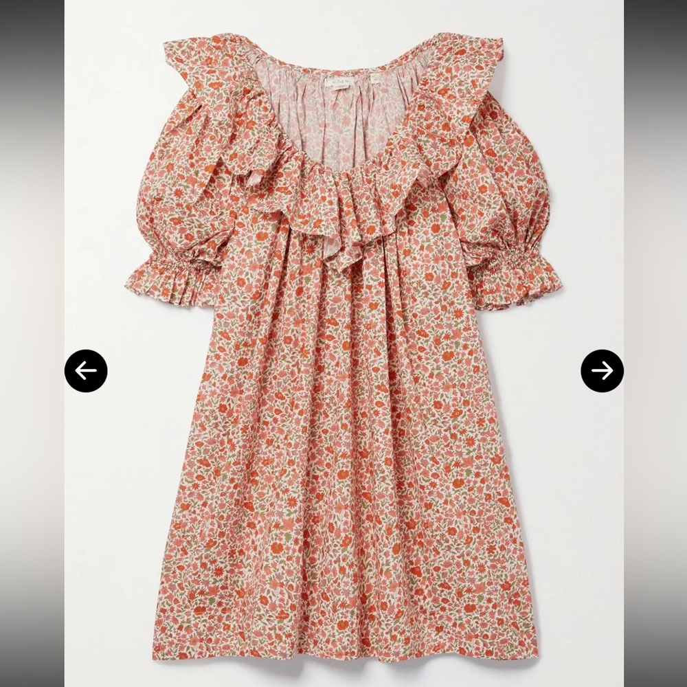 Doen Pink Floral Mini Dress with Ruffle Neck